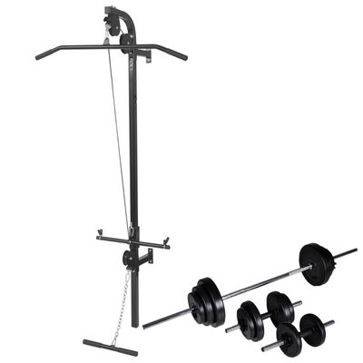 vidaXL Fitnessstation Wandmontage mit Langhantel Kurzhantel Set 30,5kg