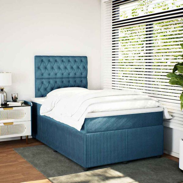 vidaXL Boxspringbett mit Matratze Dunkelblau 120x200 cm Samt