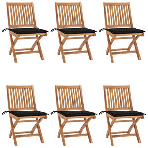 vidaXL Klappst&uuml;hle mit Kissen, 6-teilig, Massivholz Teakholz