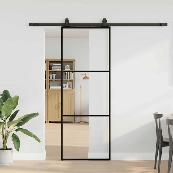 vidaXL Schiebet&uuml;r mit Beschlag Schwarz 76x205 cm ESG-Glas
