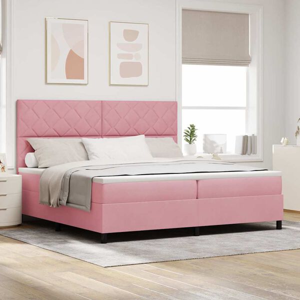 vidaXL Boxspringbett mit Matratze mit Kopfteil Rosa 200 x 200 cm Stoff