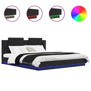 vidaXL Bettgestell mit Kopfteil Schwarz Eichen-Optik 200 x 200 cm