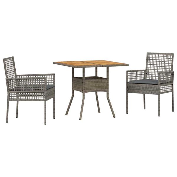 vidaXL Garten Essgruppe 3 pcs Grau Poly-Rattan