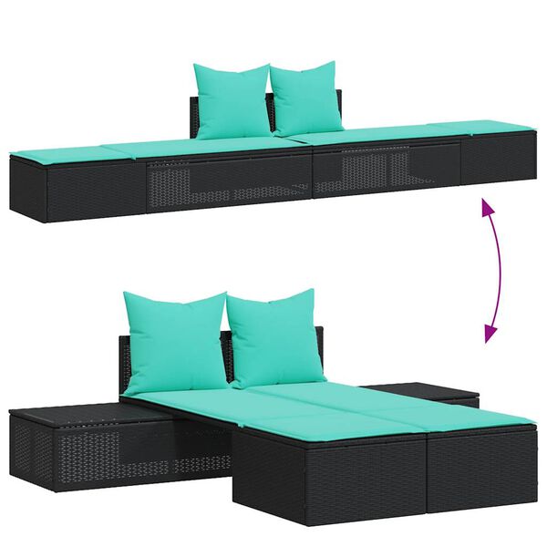 vidaXL Doppelte Sonnenliege mit Kissen Schwarz Poly Rattan