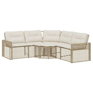 vidaXL Gartensofa in L-Form mit Kissen und Fu&szlig;bank Beige Poly Rattan