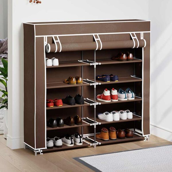vidaXL Stoff Schuhschrank mit Abdeckung 115 x 28 x 110 cm Braun