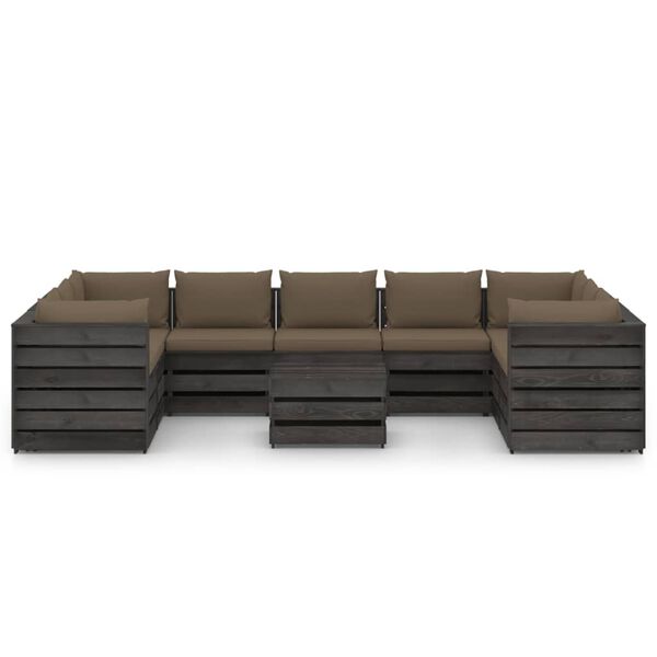 vidaXL 10-tlg. Garten-Lounge-Set mit Kissen Grau Impr&auml;gniertes Holz