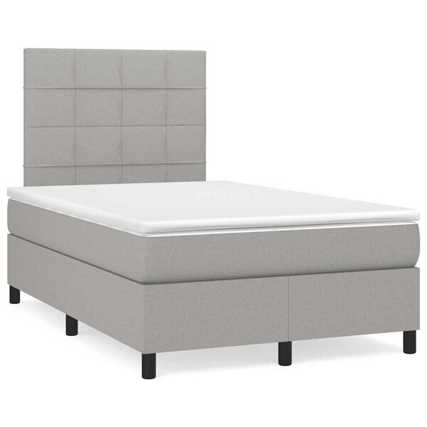 vidaXL Boxspringbett mit Matratze & LED Hellgrau 120x190 cm Stoff