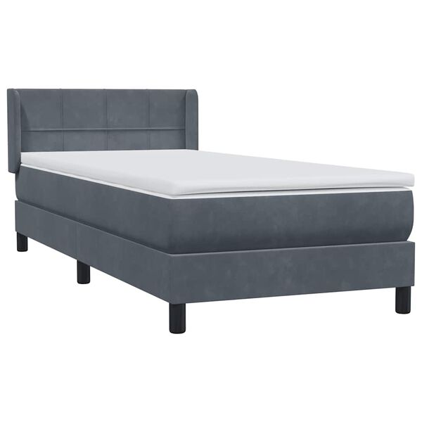 vidaXL Boxspringbett mit Matratze Dunkelgrau 90x210 cm Samt