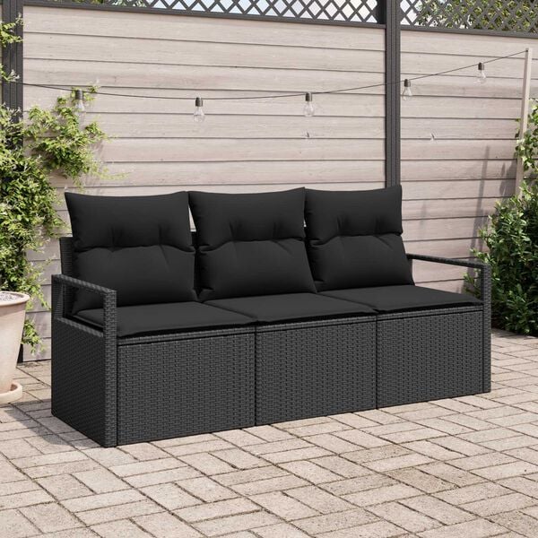 vidaXL Sofa Set 3 pcs Schwarz Poly-Rattan