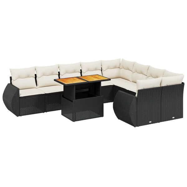 vidaXL 10-tlg. Garten-Sofagarnitur mit Kissen Schwarz Poly Rattan