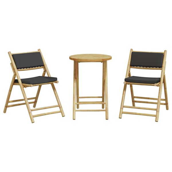 vidaXL 3-tlg. Bistro-Set Klappbar mit Dunkelgrauen Kissen Bambus
