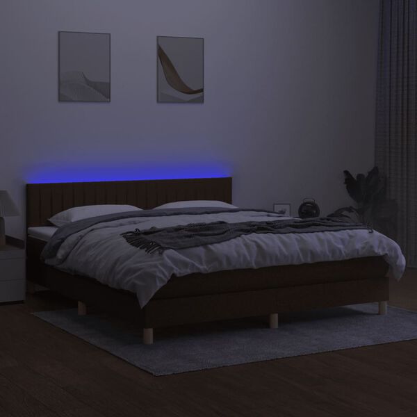 vidaXL Boxspringbett mit Matratze & LED Dunkelbraun 160x200 cm Stoff