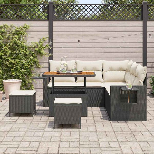 vidaXL Gartensofa-set mit Kissen 9 pcs Schwarz und Creme Poly-Rattan