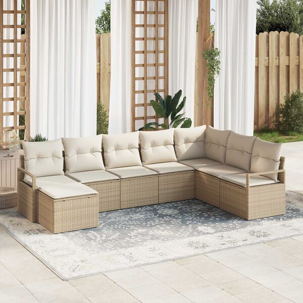 vidaXL Sofa Set mit Kissen 8 pcs Beige und Creme Poly-Rattan
