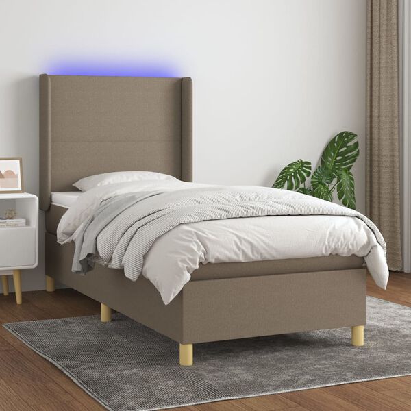 vidaXL Boxspringbett mit Matratze & LED Taupe 90x190 cm Stoff