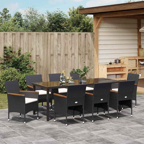 vidaXL Garten Essgruppe mit Kissen 9 pcs Schwarz Poly-Rattan