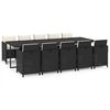 vidaXL 11-tlg. Garten-Essgruppe mit Kissen Poly Rattan Schwarz
