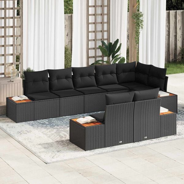 vidaXL Gartensofa-set mit Kissen mit Speicher 8 pcs Schwarz Polyrattan