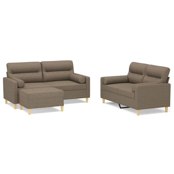 vidaXL 3-tlg. Sofagarnitur mit Kissen Taupe Stoff