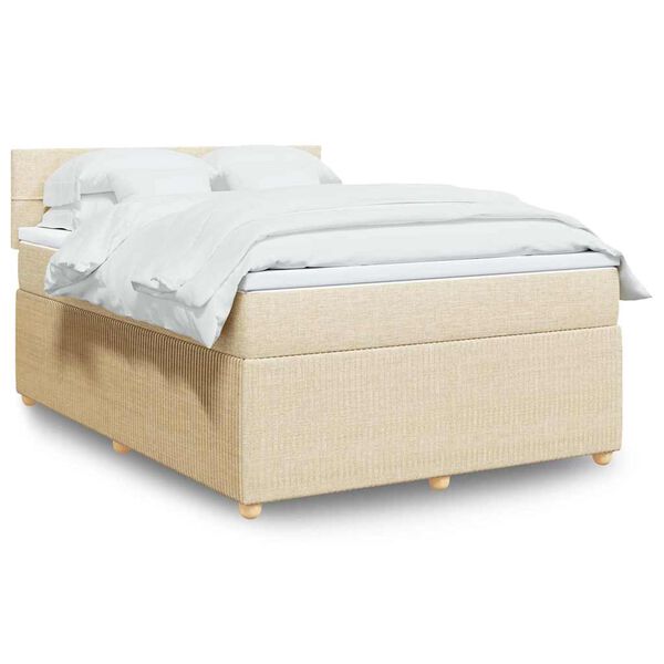 vidaXL Boxspringbett mit Matratze Creme 140x190 cm Stoff