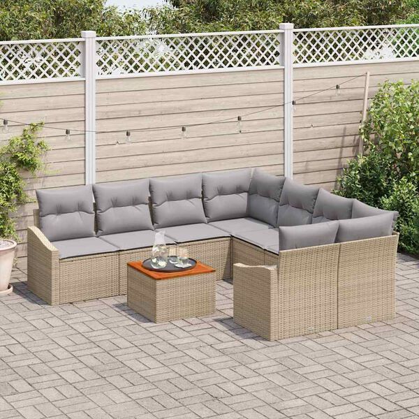 vidaXL Gartensofa-set mit Kissen 9 pcs Beige Poly-Rattan