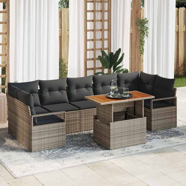 vidaXL Garten-Sofa-Set mit Kissen mit Kissen 8 pcs Grau und Braun