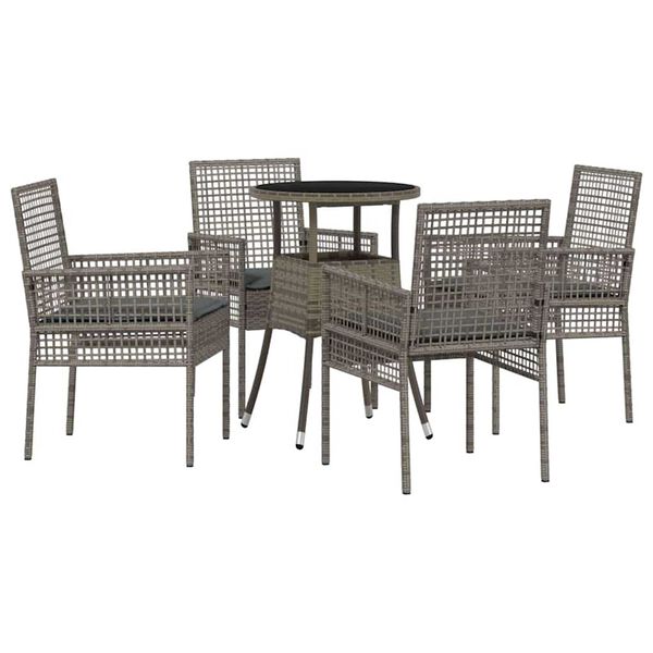 vidaXL Garten Essgruppe 5 pcs Grau Poly Rattan