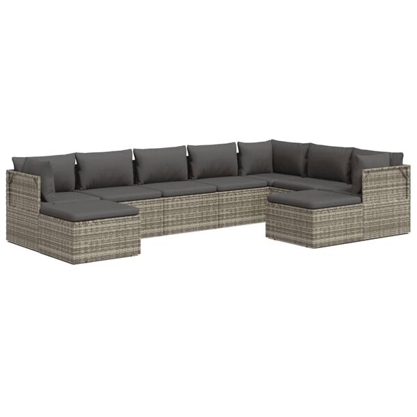 vidaXL 9-tlg. Garten-Lounge-Set mit Kissen Grau Poly Rattan