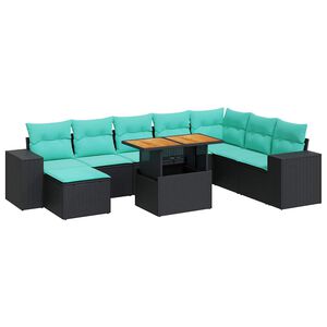 vidaXL 9-tlg. Garten-Sofagarnitur mit Kissen Schwarz Poly Rattan