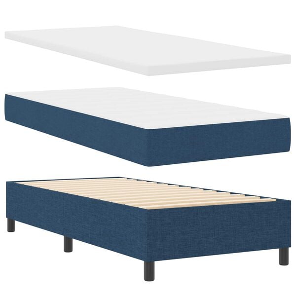 vidaXL Boxspringbett mit Matratze mit Kopfteil Blau 100 x 200 cm Stoff