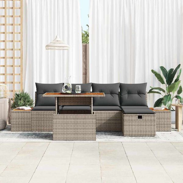 vidaXL Gartensofa-set mit Kissen mit Speicher 6 pcs Grau Poly-Rattan