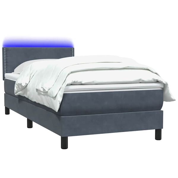 vidaXL Boxspringbett mit Matratze & LED Dunkelgrau 100x220 cm Samt