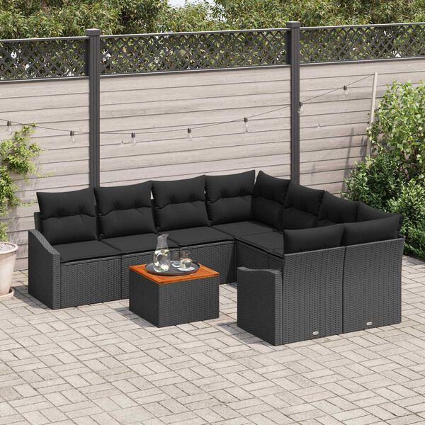 vidaXL Garten-Sofa-Set 9 pcs Schwarz