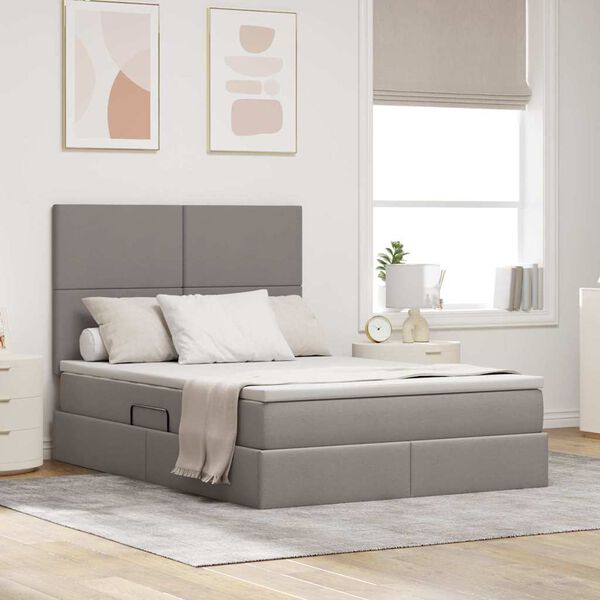 vidaXL Bett mit Stauraum und LED mit LED Taupe 140 x 200 cm Polyester
