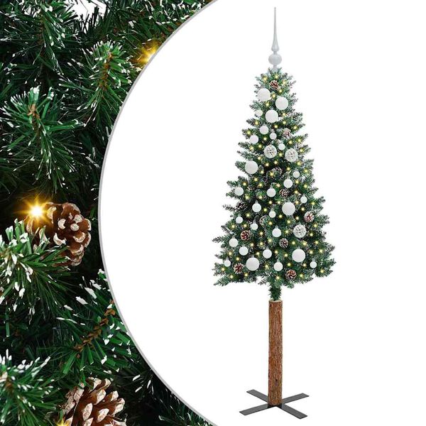vidaXL Schlanker Weihnachtsbaum mit 150 LEDs mit St&auml;nder Gr&uuml;n 150 cm