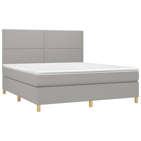 vidaXL Boxspringbett mit Matratze & LED Hellgrau 180x200 cm Stoff