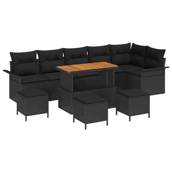 vidaXL Gartensofa-set mit Kissen 10 pcs Schwarz Poly-Rattan