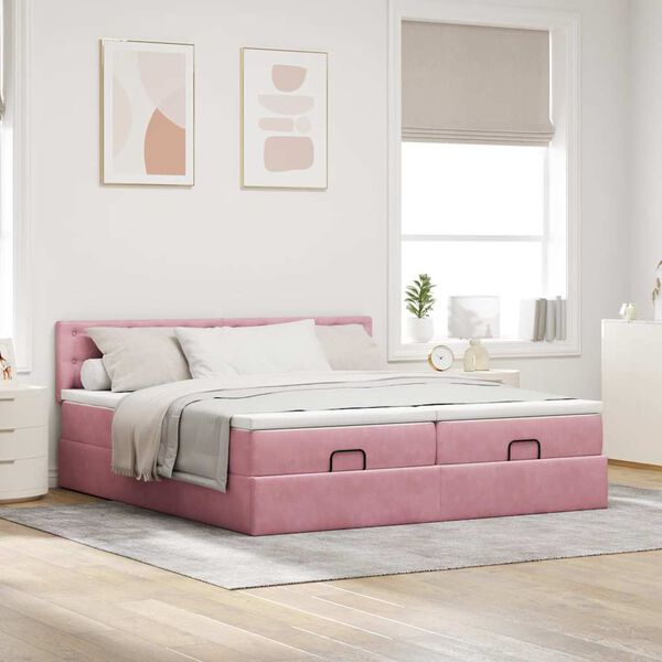 vidaXL Ottoman-Bett mit Matratzen Rosa 200x200 cm Samt