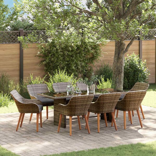 vidaXL Garten Essgruppe mit Kissen 9 pcs Grau Poly-Rattan