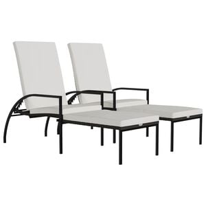 vidaXL Sonnenliegen 2 Stk. mit Fu&szlig;hocker PE-Rattan Braun