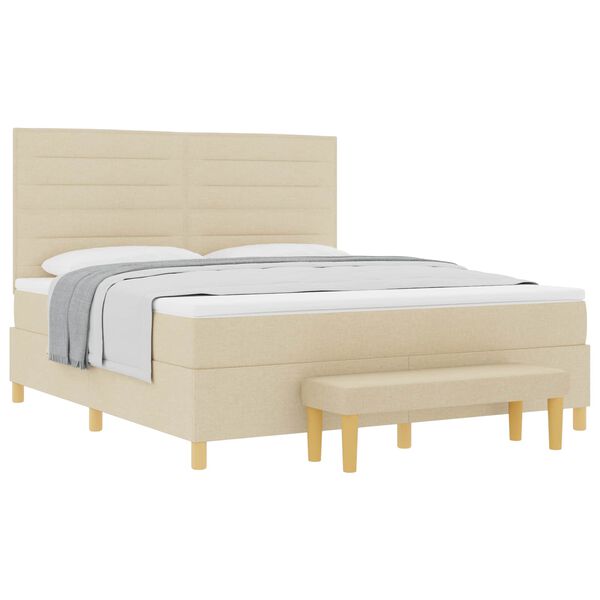 vidaXL Boxspringbett mit Matratze Creme 180 x 200 cm Stoff