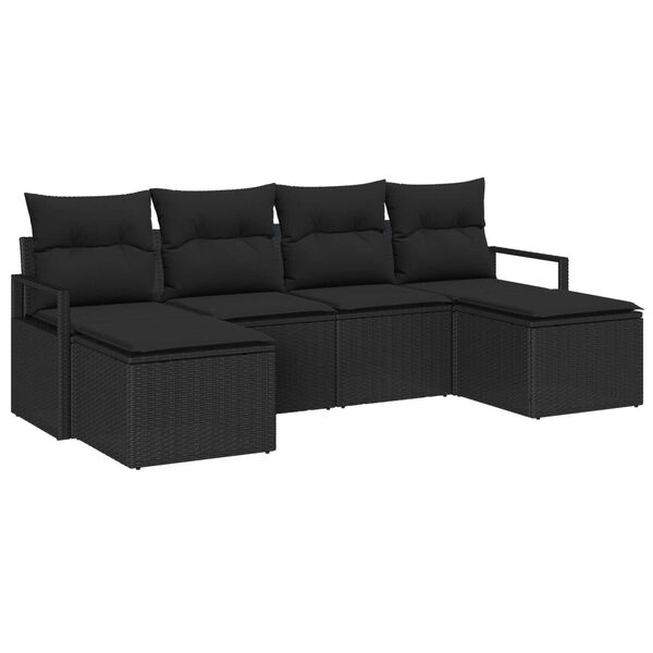 vidaXL Sofa Set mit Kissen 6 pcs Schwarz Poly Rattan