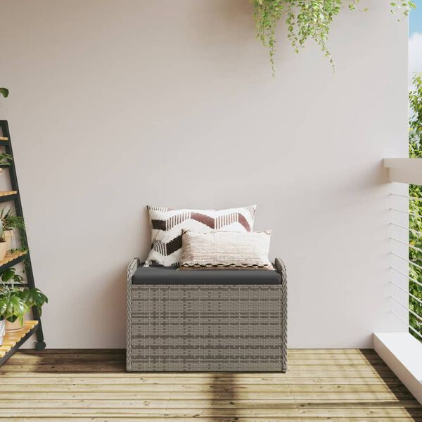 vidaXL Sitzbank mit Stauraum & Kissen Grau 80x51x52 cm Poly Rattan