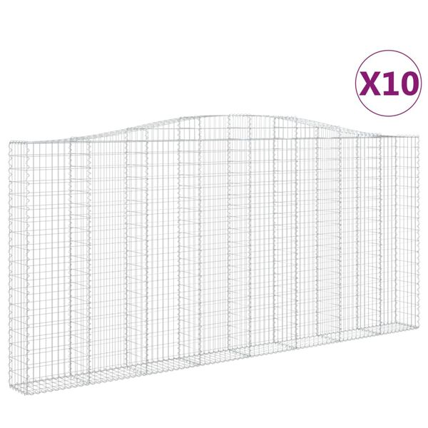 vidaXL Gabionen mit Hochbogen 10Stk. 400x30x180/200cm Verzinktes Eisen