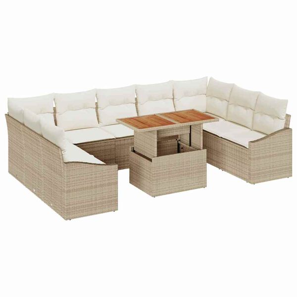 vidaXL Garten Essgruppe mit Kissen 10 pcs Beige und Creme