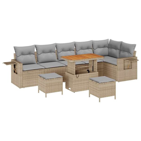 vidaXL Gartensofa-set mit Kissen 11 pcs Beige und Hellgrau Poly-Rattan