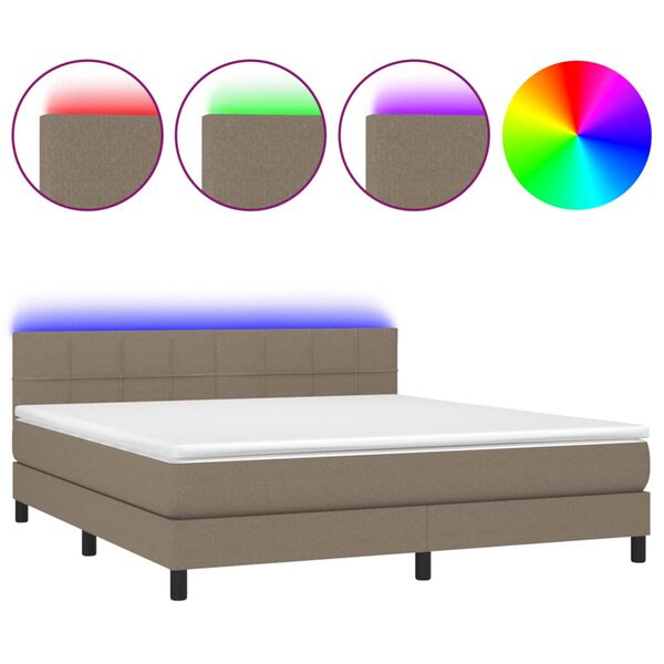 vidaXL Boxspringbett mit Matratze & LED Taupe 160x200 cm Stoff