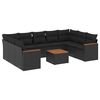 vidaXL 10-tlg. Garten-Sofagarnitur mit Kissen Schwarz Poly Rattan