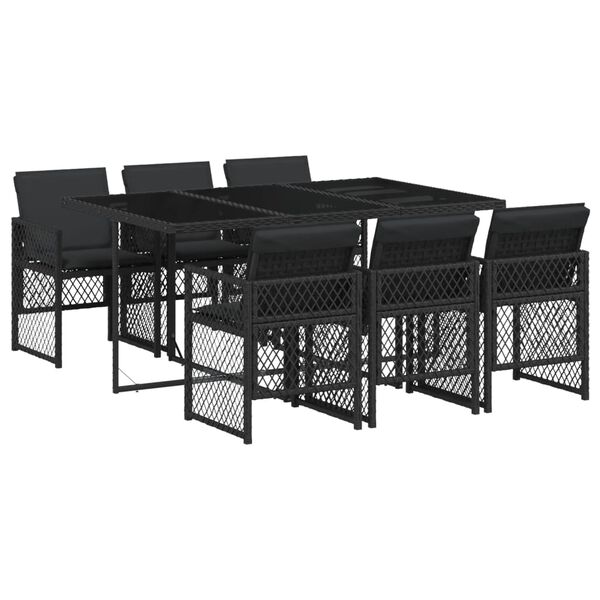 vidaXL 7-tlg. Garten-Essgruppe mit Kissen Schwarz Poly Rattan